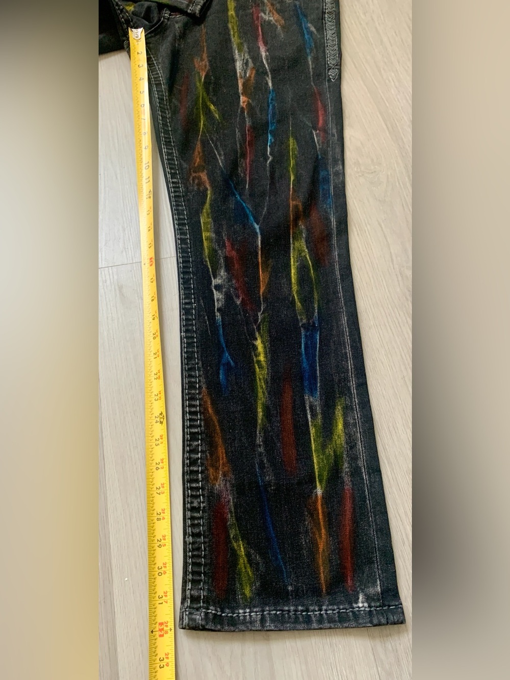 Rock Revival Lunar Rock Alt Straight Men’s Black Jeans with Multicolor Streaks - Picture 16 of 16